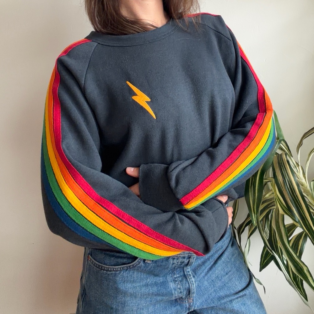 Aviator Nation Navy Cropped Crewneck size M with classic Rainbow Stripes